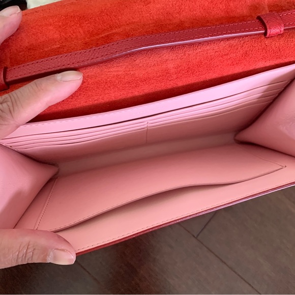 Céline Red Blush Pink Calfskin Wallet Strap Crossbody Multi-Functional Pockets - Picture 4 of 8